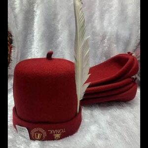 Tonka Men's Bold Red Hat with Feather Accent